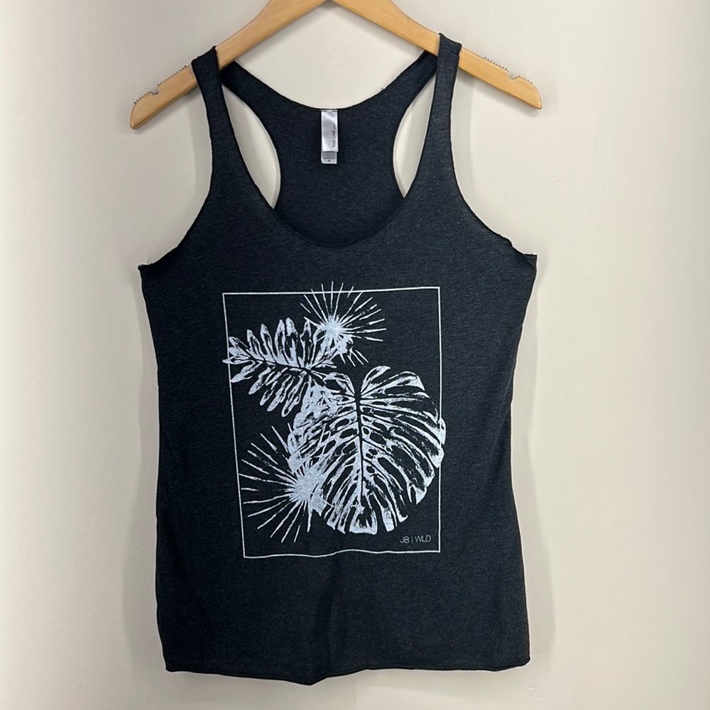 Athletic Black Racerback Tank Top / minimalist plants design